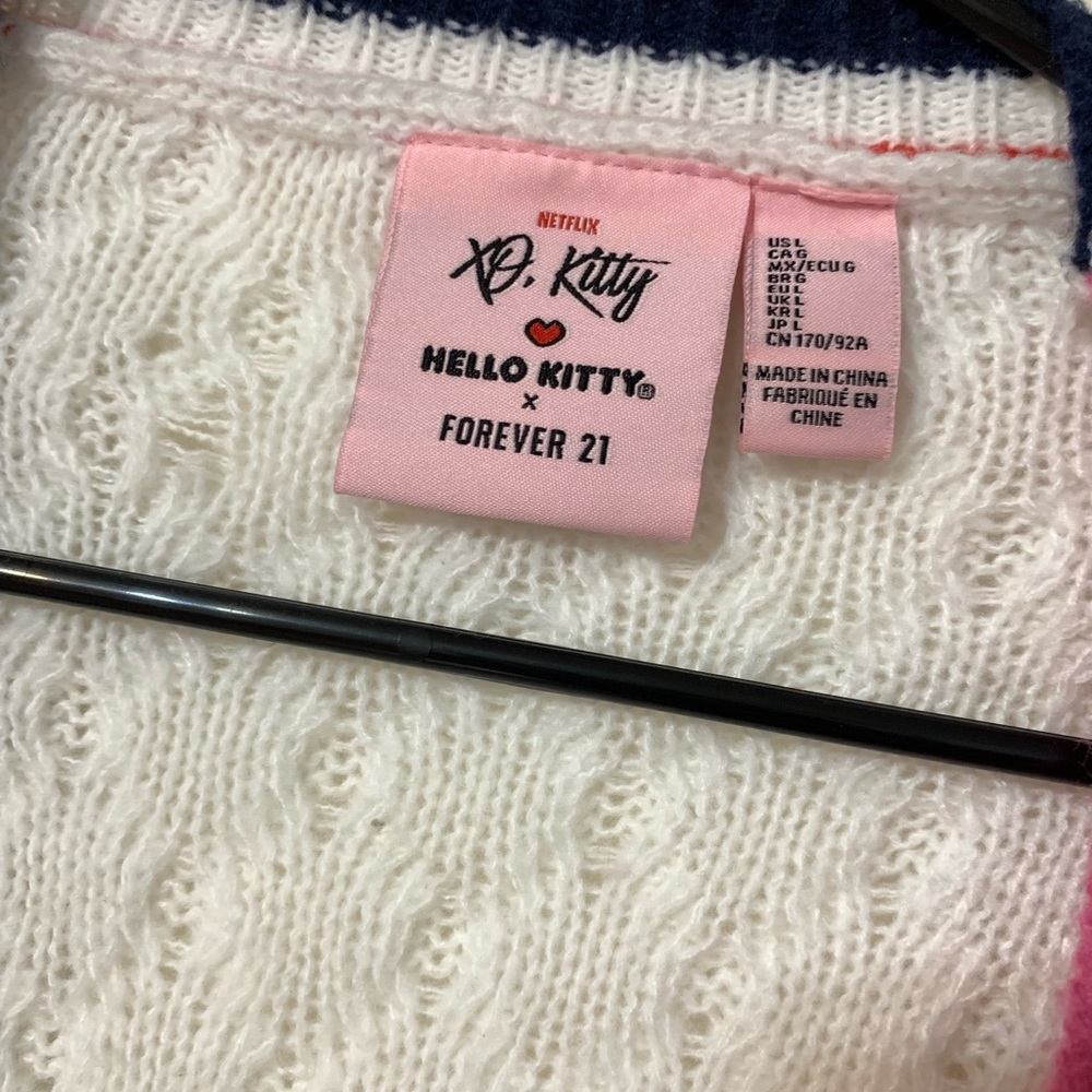 Forever 21 White Cable Knit Cardigan with Pink and Red Stripes - Picture 3 of 3